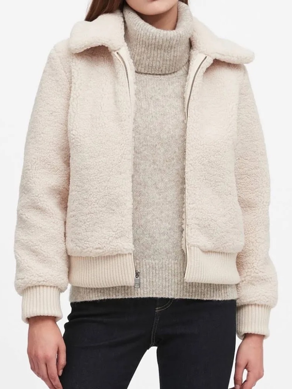 Banana Republic Women's Sherpa Bomber Jacket Size Medium
